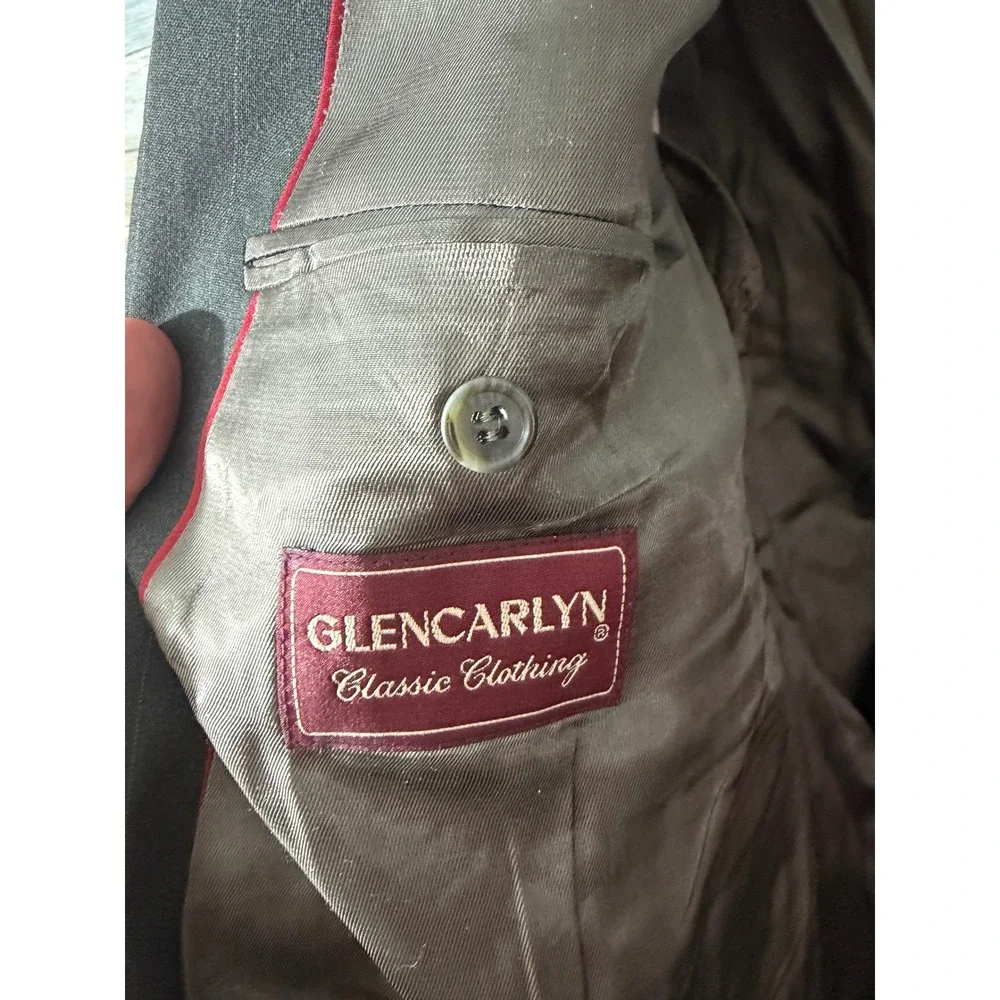 Glencarlyn Suit 44R W40 Gray Pinstripe Excellent Double Breasted Wool Pleated